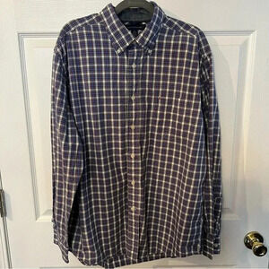 Tommy Hilfiger Men’s Red Black Blue White Plaid Button Down Shirt Size XL EUC